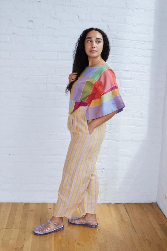  RUJUTA SHETH 크롭 팬츠 루주타 셰스 루 팬츠 선레이 스트라이프 - OTHER BRANDS