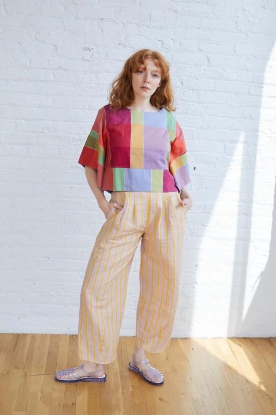  RUJUTA SHETH 크롭 팬츠 루주타 셰스 루 팬츠 선레이 스트라이프