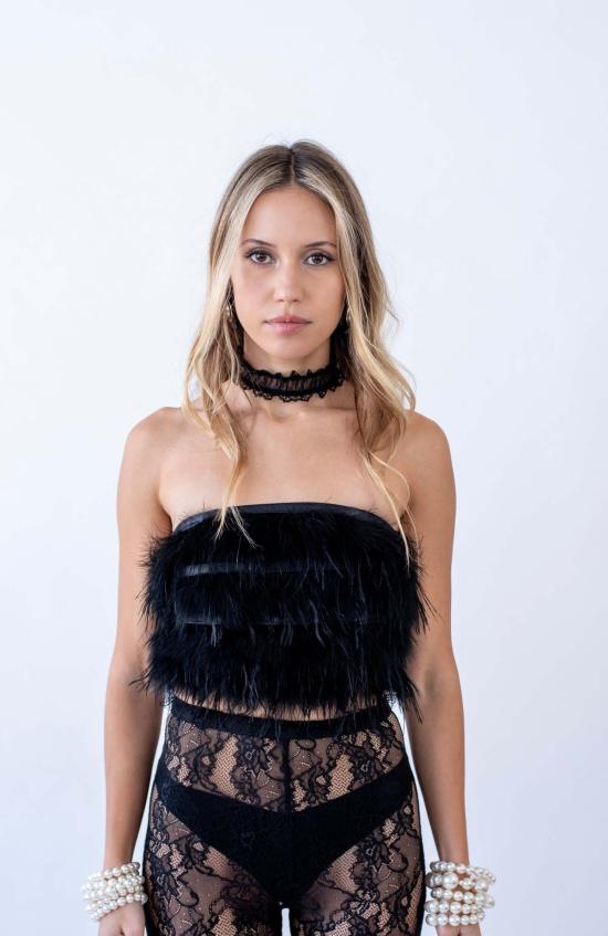  베버리힐즈 란제리 민소매 티셔츠 베벌리 힐스 란제리 헤라 탑 블랙/화이트 - BEVERLY HILLS LINGERIE