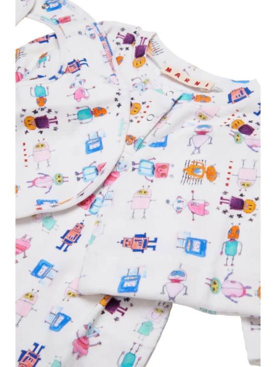  [키즈] 마르니 라운지 웨어 롬퍼 키트 (턱받이 및 모자 포함) 바디수트 세트 화이트 - MARNI