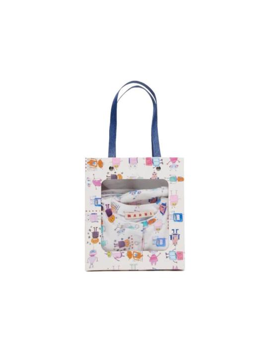  [키즈] 마르니 라운지 웨어 롬퍼 키트 (턱받이 및 모자 포함) 바디수트 세트 화이트 - MARNI