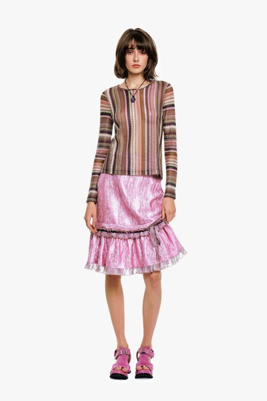  안나 수이 긴팔 티셔츠 웨이브 셰브론 니트 긴팔 스트라이프 탑 - ANNA SUI