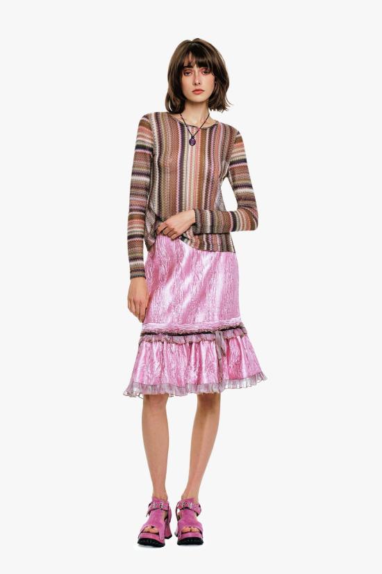  안나 수이 긴팔 티셔츠 웨이브 셰브론 니트 긴팔 스트라이프 탑 - ANNA SUI