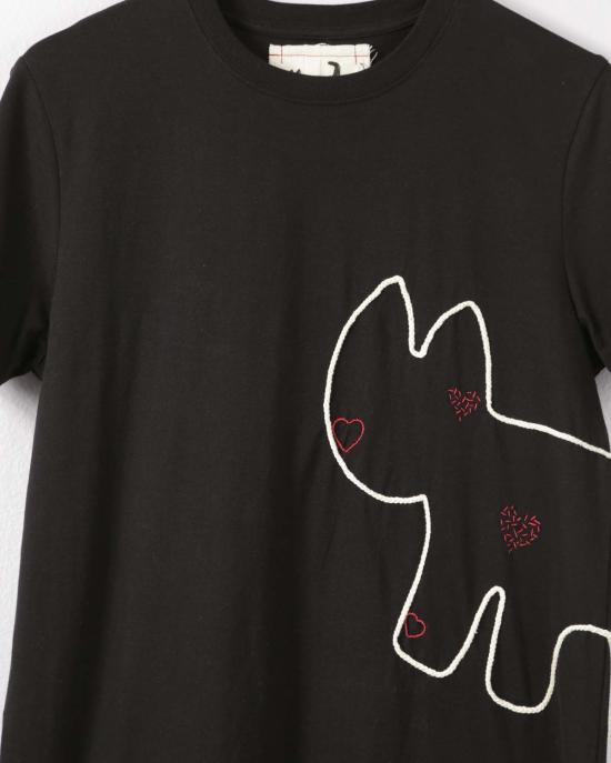 Cats with a Heart 반팔 티셔츠 하트를 가진 고양이 아미가 자수 티셔츠 블랙 - OTHER BRANDS