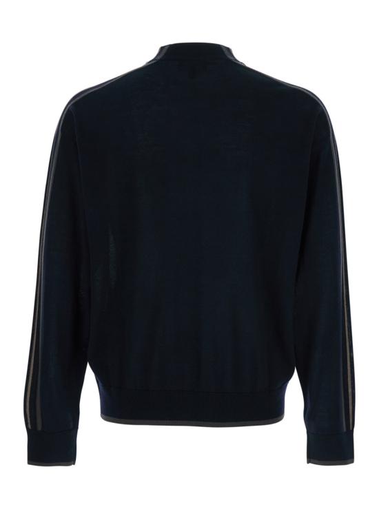  엠포리오 아르마니 스웨터 크루넥  (소매 스트라이프 디테일, 블루) - EMPORIO ARMANI