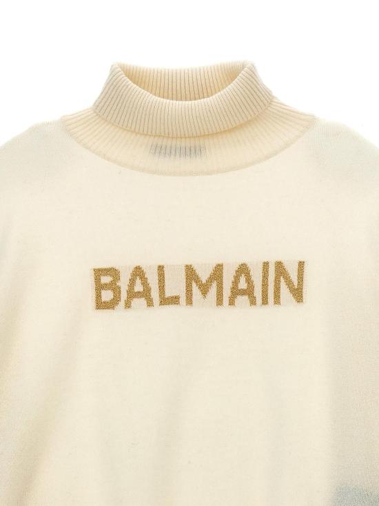  [키즈] 발망 풀오버 아동용 글리터 로고 스웨터 (흰색) - BALMAIN