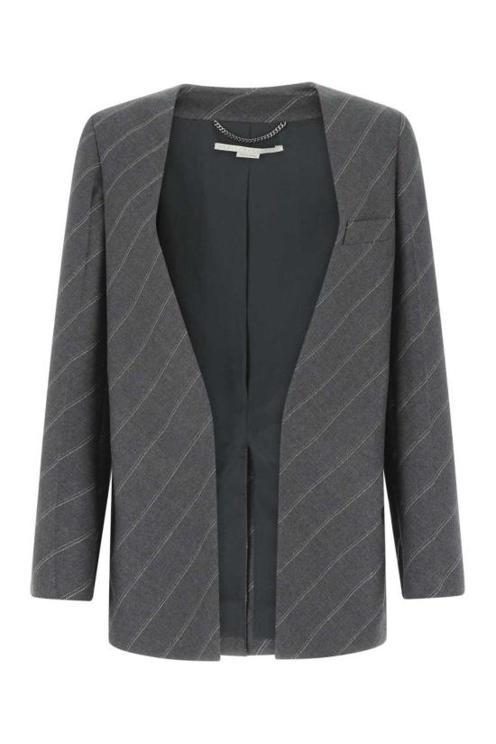  스텔라 맥카트니 수트 자켓 스텔라 매카트니 로고 프린트 스트라이프 블레이저 그레이