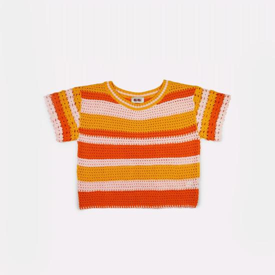  지지 니트웨어 반팔 티셔츠 플라워 코튼 티셔츠 - GIGI KNITWEAR