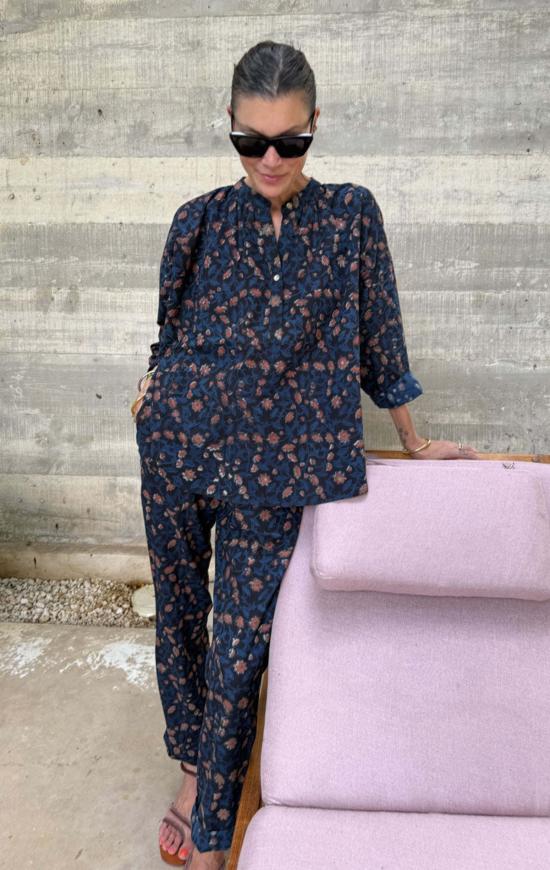  Two 스트레이트 팬츠 플로럴 프린트 드로스트링 허리  (인디고 & 클레이 색상) 2종 세트 - OTHER BRANDS