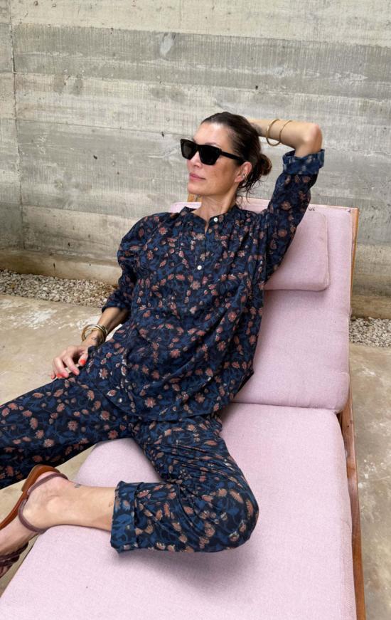  Two 스트레이트 팬츠 플로럴 프린트 드로스트링 허리  (인디고 & 클레이 색상) 2종 세트 - OTHER BRANDS