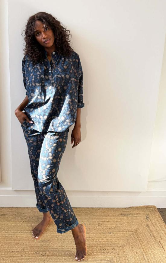  Two 스트레이트 팬츠 플로럴 프린트 드로스트링 허리  (인디고 & 클레이 색상) 2종 세트 - OTHER BRANDS