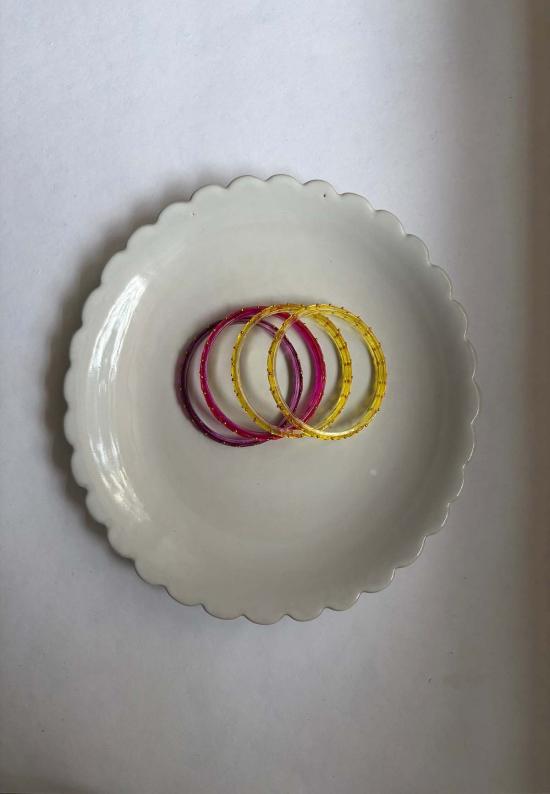  이키비 커프스 링크/타이 홀더 암 캔디 핑크 & 옐로우 뱅글 세트 - IKKIVI