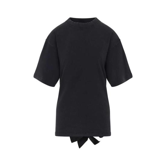  발렌시아가 반팔 티셔츠 레이스업 티셔츠, 워싱 처리된 블랙 - BALENCIAGA