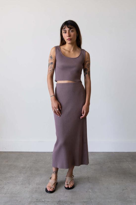  왈츠 미디 스커트 골지 니트