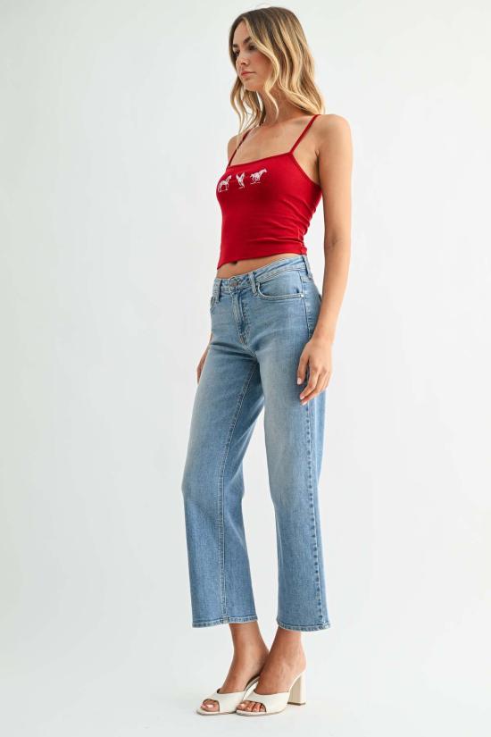  저스트 블랙 데님 데님 팬츠 리파인드 미드라이즈 슬림 와이드 레그 진 다크 데님 - JUST BLACK DENIM