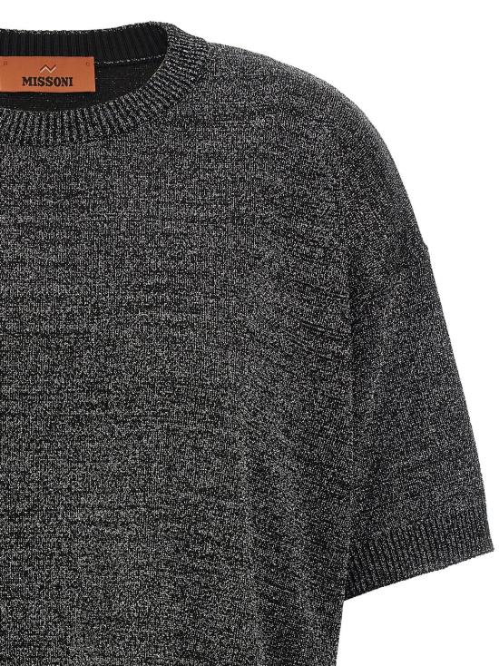  미소니 반팔 티셔츠 미쏘니 니트 티셔츠 실버 - MISSONI