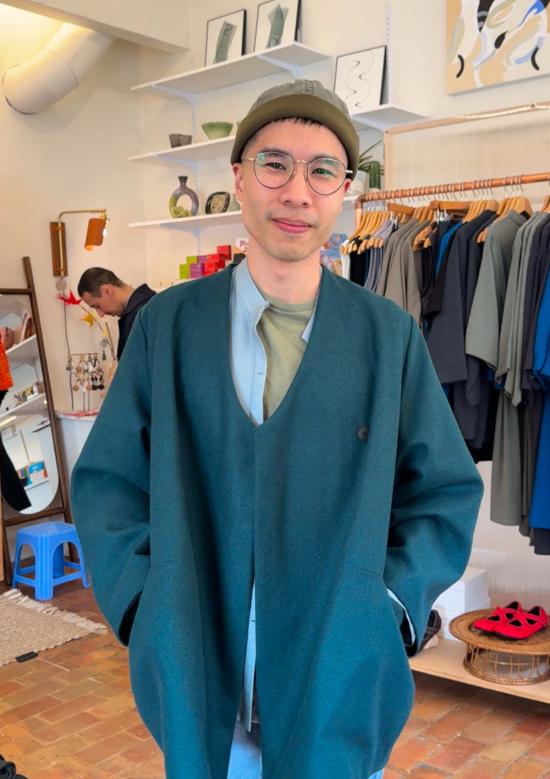  카렘 코트 Kaarem Keiki 오버랩 포켓  터콰이즈