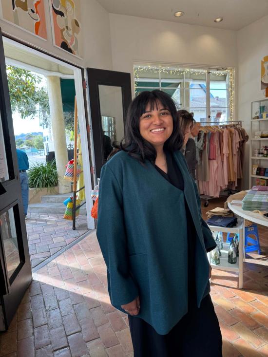  카렘 코트 Kaarem Keiki 오버랩 포켓  터콰이즈 - KAAREM