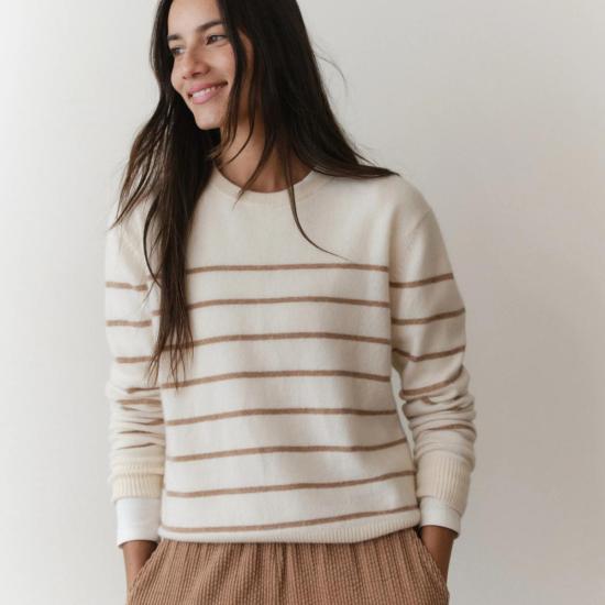  마린 레이어 스웨터 하퍼 캐시미어 크루넥  골드 스트라이프 - MARINE LAYER