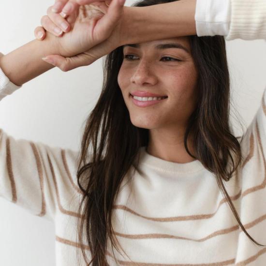  마린 레이어 스웨터 하퍼 캐시미어 크루넥  골드 스트라이프 - MARINE LAYER