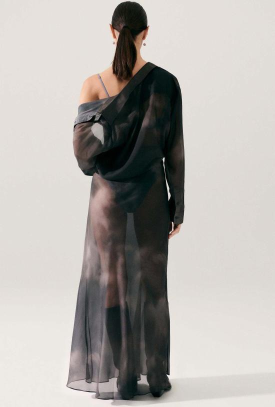  실크 런드리 롱 스커트 실크 세탁 시폰 롱 바이어스컷 스커트 스모크 - SILK LAUNDRY