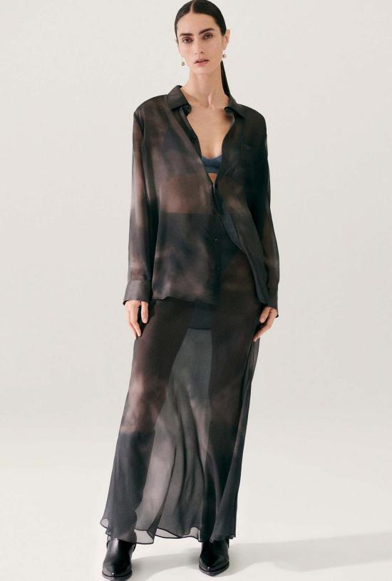  실크 런드리 롱 스커트 실크 세탁 시폰 롱 바이어스컷 스커트 스모크