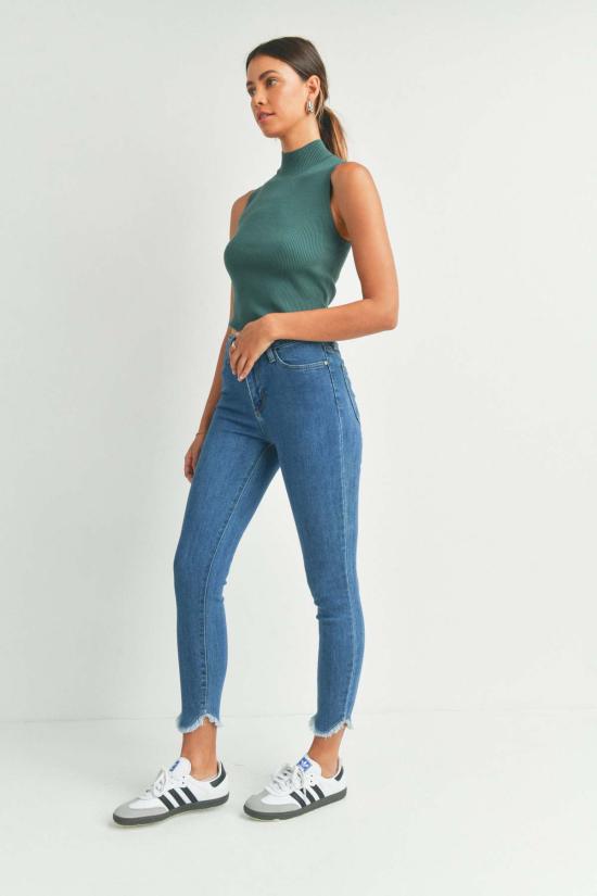  저스트 블랙 데님 데님 팬츠 스키니 팬츠, 튤립 모양의 밑단 해진 디자인, 미디엄 데님 - JUST BLACK DENIM