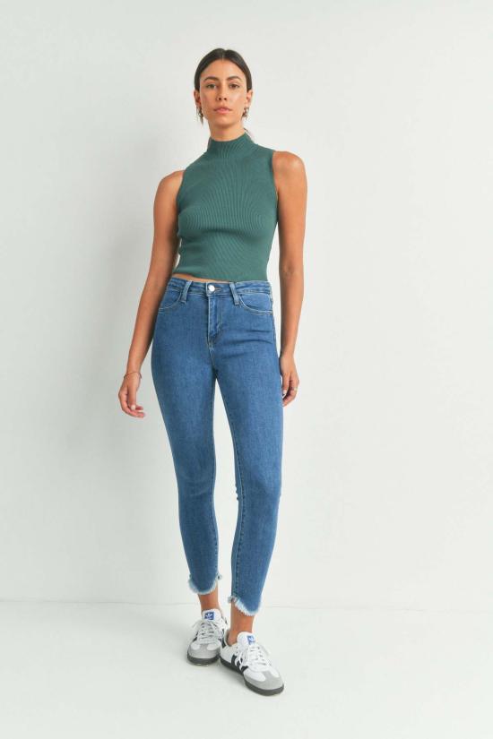  저스트 블랙 데님 데님 팬츠 스키니 팬츠, 튤립 모양의 밑단 해진 디자인, 미디엄 데님 - JUST BLACK DENIM