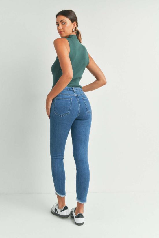  저스트 블랙 데님 데님 팬츠 스키니 팬츠, 튤립 모양의 밑단 해진 디자인, 미디엄 데님 - JUST BLACK DENIM