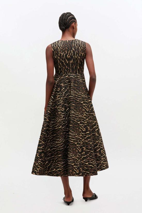  가니 롱 원피스 Ganni 메탈릭 클로크 브이넥 롱 드레스 앤티크 브론즈 - GANNI