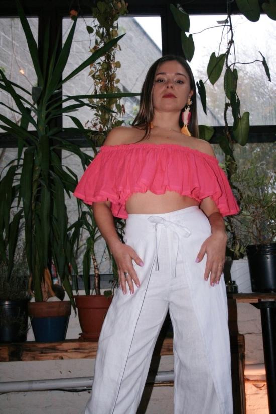  Sir The Label 스트레이트 팬츠 타이 프론트 린넨 퀼로트 화이트 - OTHER BRANDS