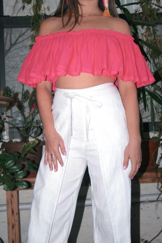  Sir The Label 스트레이트 팬츠 타이 프론트 린넨 퀼로트 화이트 - OTHER BRANDS