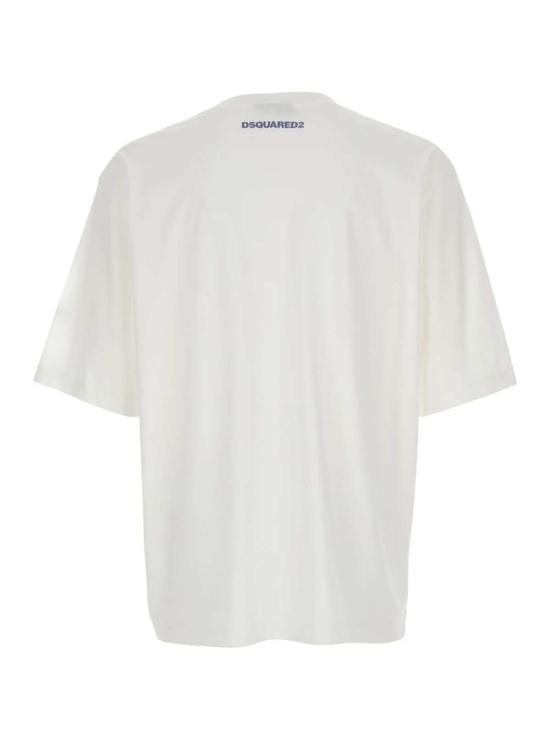  디스퀘어드2 반팔 티셔츠 Dsquared2 코튼 크루넥 티셔츠 (앞면 프린트) 화이트 - DSQUARED2