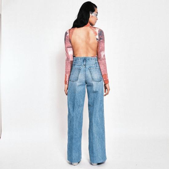  타나카 데님 팬츠 와이드 진 팬츠 애쉬 블리치 - TANAKA