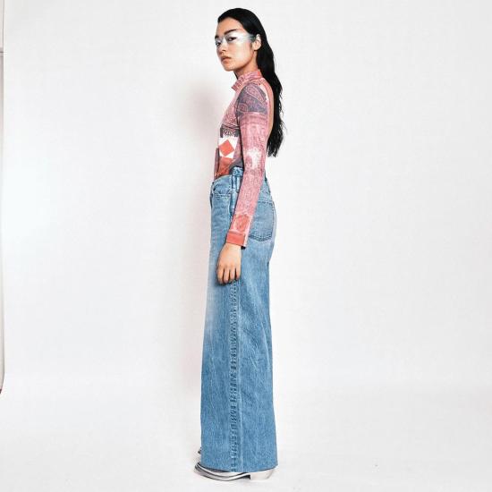  타나카 데님 팬츠 와이드 진 팬츠 애쉬 블리치 - TANAKA