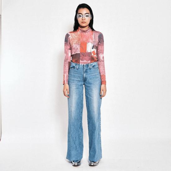  타나카 데님 팬츠 와이드 진 팬츠 애쉬 블리치