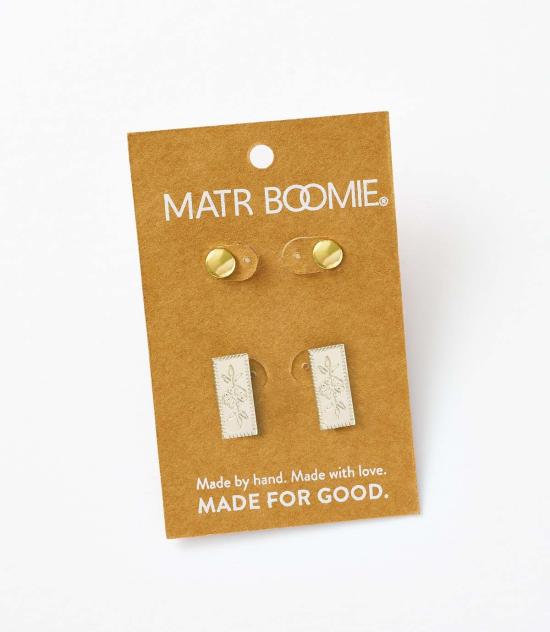  마트르 부미 이어링 하벨리 에칭  세트 실버톤 브라스 - MATR BOOMIE