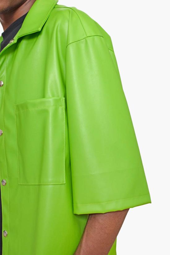  THE CELECT 반팔 셔츠 셀렉트 포지 가죽  그린 - THE CELECT