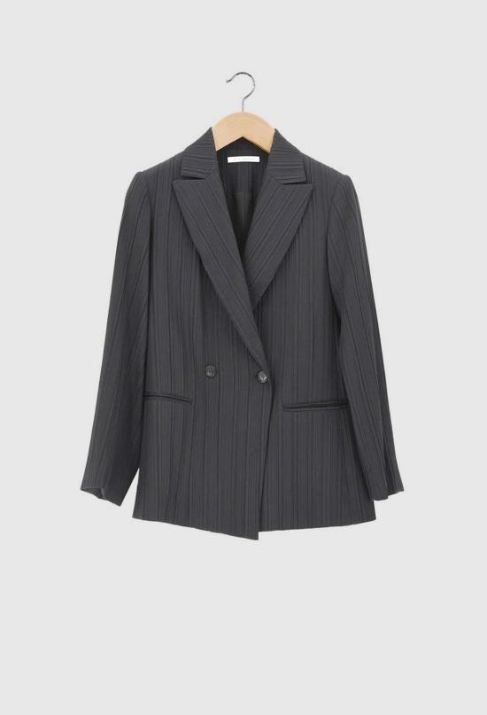  율리아 옌츠슈 수트 자켓 줄리아 젠츠쉬 요크 플리츠 코튼 블렌드 더블 브레스트 재킷 블랙 - JULIA JENTZSCH