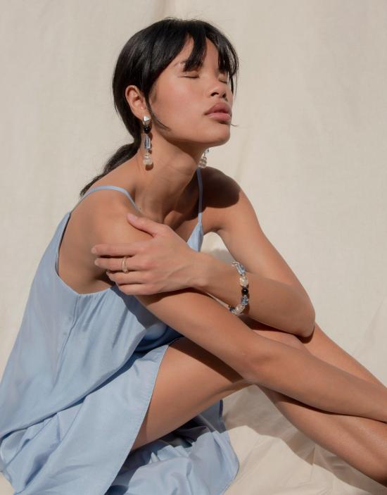  클레드 이어링 블루 진주 귀걸이 - CLED