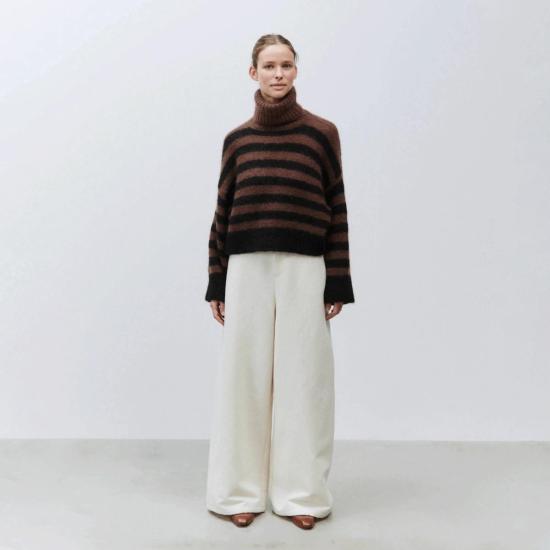 알리지 스웨터 알리시 A4032 모헤어 터틀넥 초콜릿 네로 스트라이프