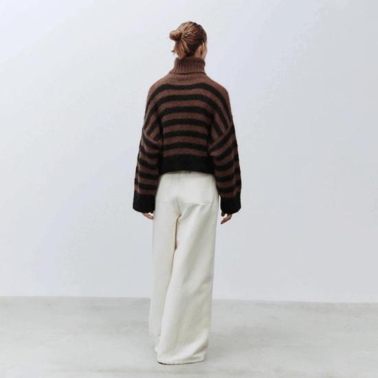  알리지 스웨터 알리시 A4032 모헤어 터틀넥 초콜릿 네로 스트라이프 - ALYSI
