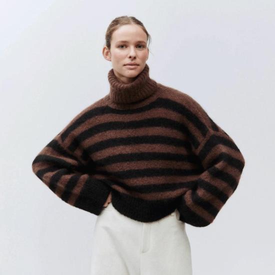  알리지 스웨터 알리시 A4032 모헤어 터틀넥 초콜릿 네로 스트라이프 - ALYSI