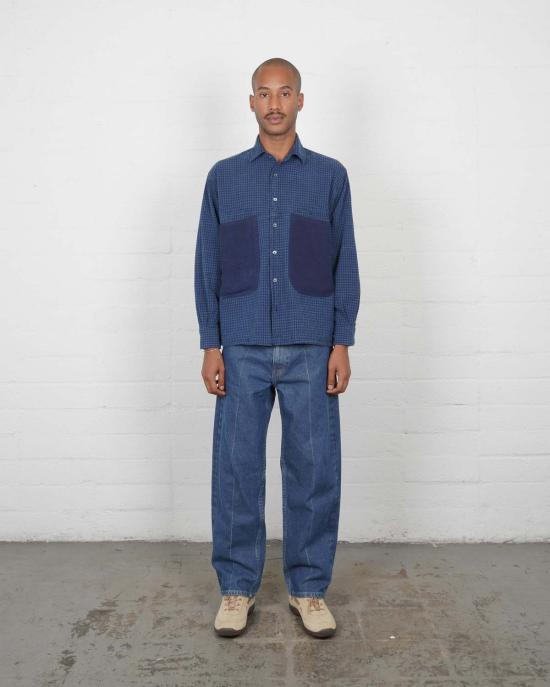  Olderbrother 셔츠 형이 물려준 남색 체크 포켓 셔츠 - OLDERBROTHER