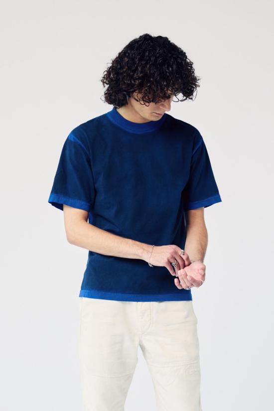  MAISON MARKOSIAN 반팔 티셔츠 메종 마르코시안 유니섹스 라임워시 티셔츠 쿨 코발트 - MAISON MARKOSIAN