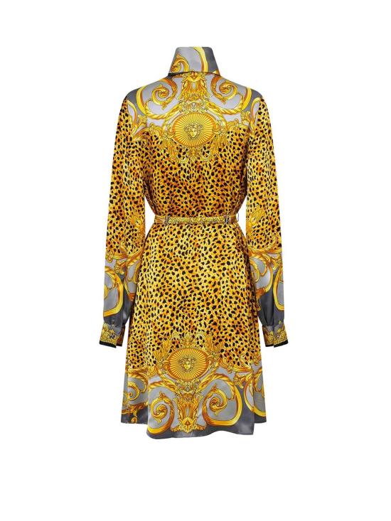  베르사체 미디 원피스 실크 셔츠/드레스 라이트 그레이+엘리펀트 그레이