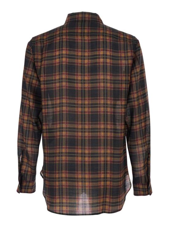  생로랑 긴팔 셔츠 포인트 칼라 타탄  브라운 - SAINT LAURENT