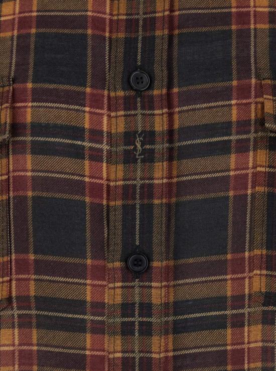  생로랑 긴팔 셔츠 포인트 칼라 타탄  브라운 - SAINT LAURENT