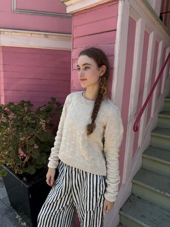  해피 프렌치 갱 스웨터 르 솔레이 브릴 핸드 니트 & 크로셰 아플리케  화이트 - HAPPY FRENCH GANG