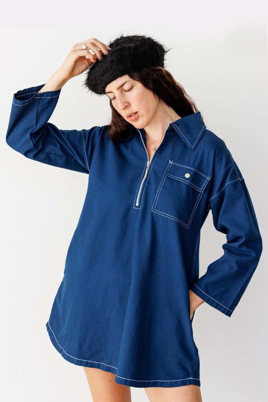  Noble 숏 원피스 노블 미니 스모크 드레스 네이비